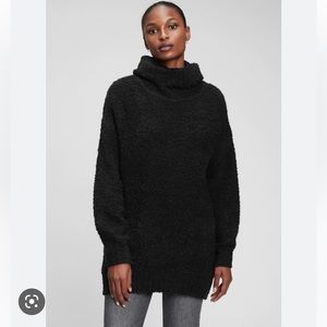 🖤 Gap Black Cozy Boucle Turtleneck Tunic Sweater Large